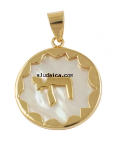 Gold Filled Mother of Pearl "Chai" Pendant by aJudaica