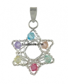 Sterling Silver Star of David Pendant with multicolor stones by aJudaica