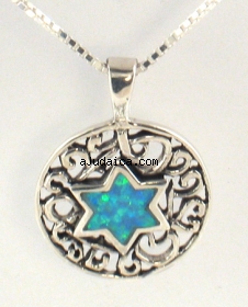 Silver and Opal Star of David Pendant by aJudaica