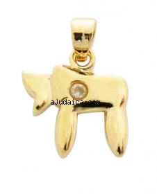 Gold Filled Chai Pendant with zirconium stud by aJudaica