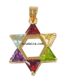 Gold Filled Multicolor Star of David Pendant by aJudaica