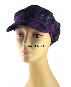 Womens Purple-Black Checked Cap with Metallic Threads by aJudaica