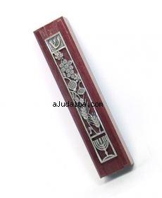 Dark Red Wood Seven Species Mezuzah by aJudaica