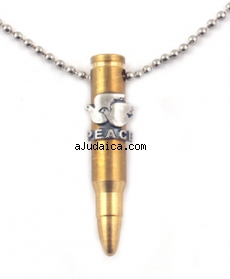 Bronze Israeli Army M-16 Rifle Bullet Pendant - Dove of Peace Emblem by aJudaica