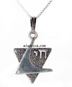 Sterling Silver Star of David with Chai Pendant by aJudaica