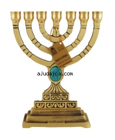 Seven Branch Menorah with Blue Stone by aJudaica