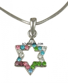 Star of David with multicolor stones Rhodium Necklace by aJudaica