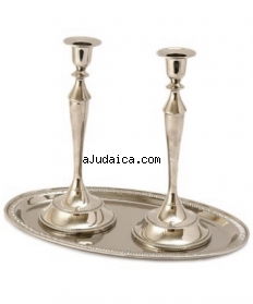 Nickel Candlesticks with designed Tray by aJudaica