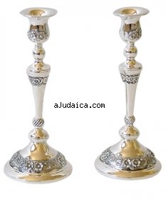 Floral design silver plated Candlesticks by aJudaica