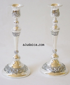 Floral design silver plated Candlesticks by aJudaica
