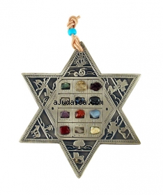 Hebrew Pewter Star of David with Breastplate Stones by aJudaica