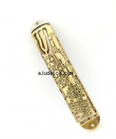 Gold and Silver Jerusalem Wall Mezuzah by aJudaica