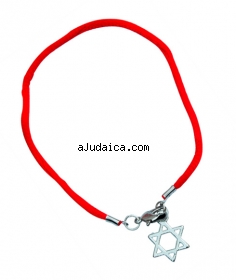 Rhodium Star of David on red ribbon bracelet by aJudaica
