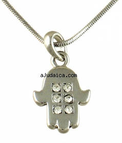 Rhodium Hamsa Necklace with white stones by aJudaica
