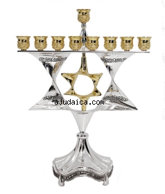 Gold and Silver Plated Magen David Menorah (Hanukia) by aJudaica