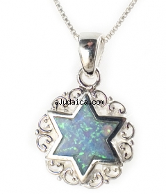 Silver and Opal Star of David Pendant by aJudaica