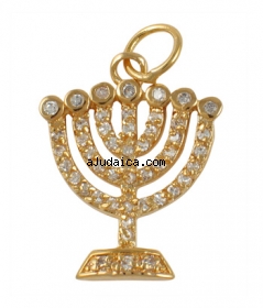 Gold Filled Zirconium Seven Branch Menorah Pendant by aJudaica