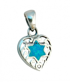 Silver and Opal Star of David Heart Pendant by aJudaica
