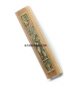 Mahogany with Ancient Gold Mezuzah by aJudaica