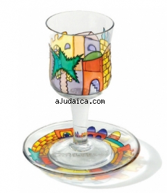 Painted Wineglass and Saucer by aJudaica