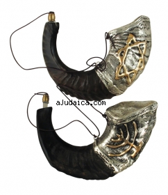 Anointing Sterling Silver Plated Rams Horn Shofar by aJudaica
