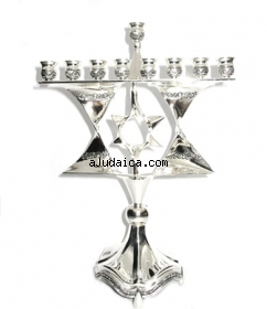 Silver Plated Magen David Menorah (Hanukia) by aJudaica