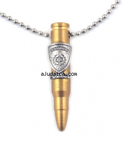 Bronze M-16 Rifle Bullet Pendant - Israeli Police Emblem by aJudaica