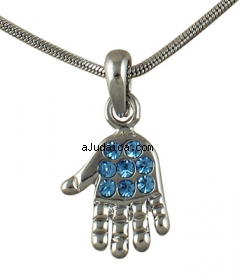 Rhodium Hamsa Necklace with blue stones by aJudaica