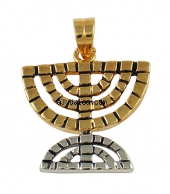Gold Filled Two-Tone Menorah Pendant by aJudaica