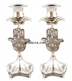 Silver Plated Hamsa Candlesticks by aJudaica