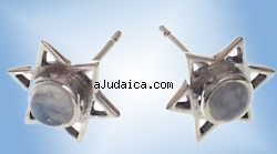 Sterling Silver Magen David Earrings with Moonstone center by aJudaica