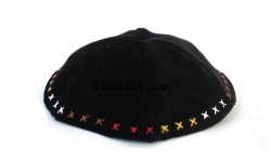 Hand Decorated Multicolor X Velvet Kippah by aJudaica