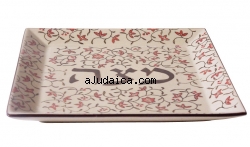 Pink Flower Ceramic Matzah Tray by aJudaica