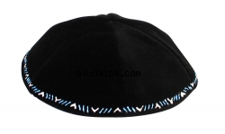 Hand Decorated Blue-White border Velvet Kippah by aJudaica