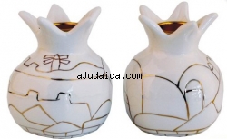 Beige Ceramic "Jerusalem" design Candlesticks by aJudaica