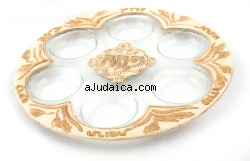 Hand Painted Glass Seder Plate - Wheat stalk design by aJudaica