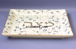Blue Flower design Ceramic Matzah Tray by aJudaica