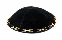 Hand Decorated Gold "Chain" design Suede Kippah by aJudaica