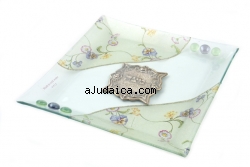 Colorful Hand Made Glass Matzah Plate - "Flowers Design" by aJudaica