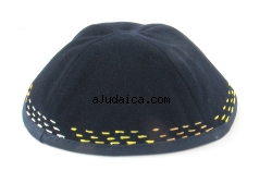 Hand Decorated Velvet Kippah with Pastel Colorful Border by aJudaica