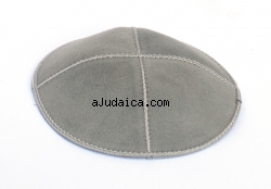 Light Gray Suede Kippah 5.2" by aJudaica