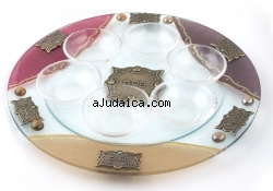 Round Colorful Hand Made Glass Seder Plate by aJudaica