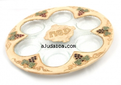 Hand Made Glass Seder Plate "Grapes Design" by aJudaica