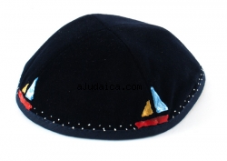 Hand Decorated "Sailboat" Velvet Kippah by aJudaica