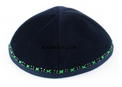 Hand Decorated Green and White Velvet Kippah by aJudaica