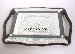 Wood and silver plate Challah board by aJudaica