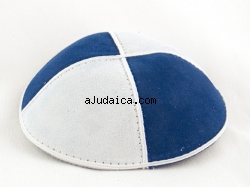 Blue White Suede Kippah by aJudaica