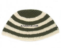 Frik Kippah with Green and Gray Stripes by aJudaica