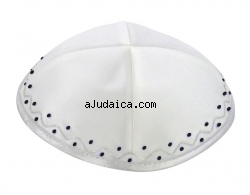 White Satin Kippah with Silver edging by aJudaica