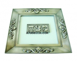 Square Pewter / Glass Matzah Tray by aJudaica